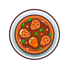 Delicious orange vegetable stew on a plate, flat design