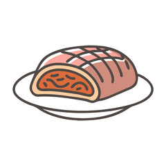 Stuffed meatloaf illustration in pastel shades on black background