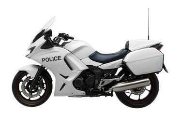 Motorcycle with police markings and a single rear antenna
