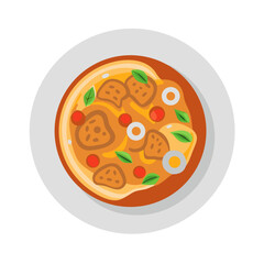 Flat vector illustration of pizza on a white plate