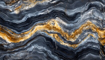 Fototapeta premium A large piece of rock with a gold and black stripe. The rock is very large and has a very interesting pattern