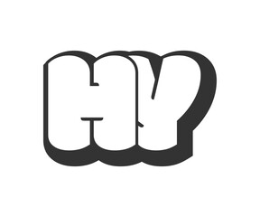 HY logo, bubble comic lettering, rounded in graffiti style black and white silhouette. Trendy preschool H and Y letter text for festival party, personal initials, children funky print and web.