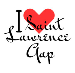I love Saint Lawrence Gap, city of Barbados. Hand drawn letters with red heart. Vector illustration lettering, modern design