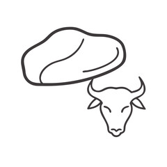 Simple line art of beef steak and bull head