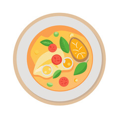 Minimalist Vector Illustration of Tom Yum Soup in Bowl