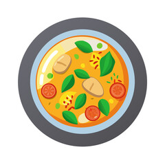 Overhead bowl illustration of a flavorful soup dish