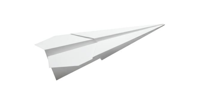 Paper airplane isolated on black background, origami plane, simple design, clean and minimalistic style on transparent background