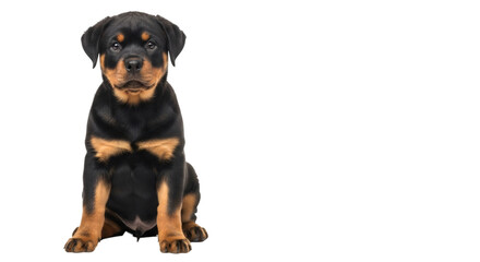 Obraz premium Rottweiler puppy portrait adorable cute dog breed pet animal canine black and brown studio shot isolated on transparent background