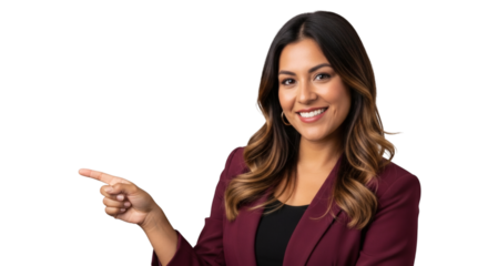 Professional woman pointing presentation background business marketing advertisement isolated studio shot on transparent background