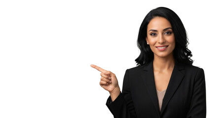 Professional woman pointing presentation business executive confident leader marketing sales advertisement on transparent background