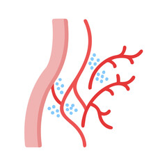 Stylized illustration of veins and blood flow with particles
