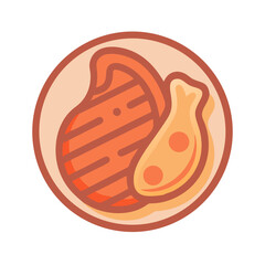 Stylized graphic of steak and potato on a plate