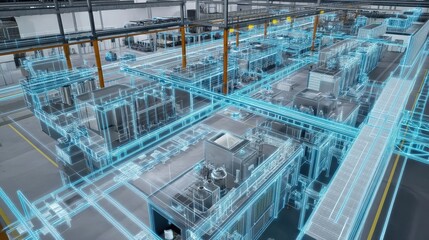 Digital twin simulation of a production plant with holographic controls