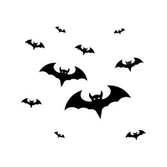 Isolated illustration  silhouette cartoon of a group of flying Halloween bats for Halloween template, image accessories, and Halloween ad