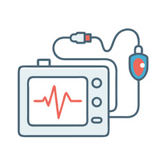 Heart monitor illustration with sensor on black background flat