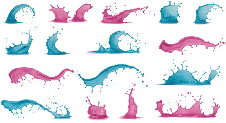 Glossy liquid splash and paint drip shapes dynamic motion pack  Isolated On Transparent Background