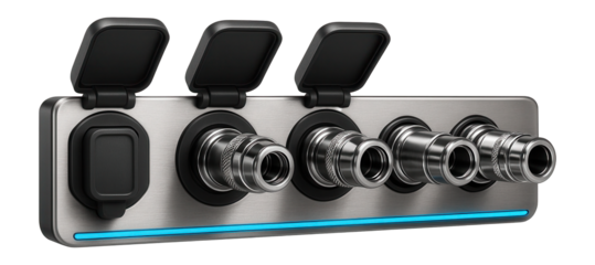 Umbilical connection panels with quick-release couplings and protective covers