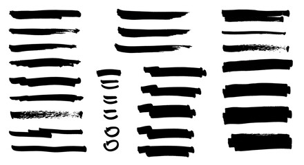 Hand drawn marker highlight strokes and underlines set rough edges  Isolated On Transparent Background