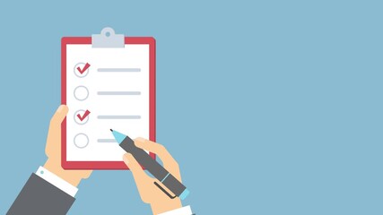 Hand Checking Off List On Clipboard image photo