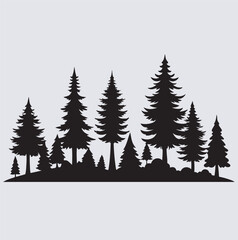 Obraz premium a collection of pine tree forest silhouette vector art illustration, Christmas trees set