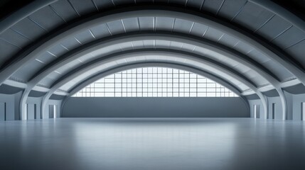 Spacious Modern Interior with Arched Ceiling and Large Windows