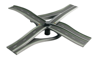 Windmill interchange with curved ramps resembling windmill blades