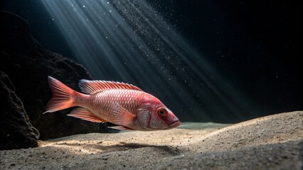 Seize the dynamic moment of a red Siamese fighting fish against a black backdrop 