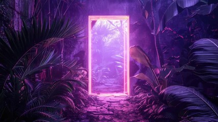 An open door in the midst of a dense jungle, offering a glimpse into the unknown