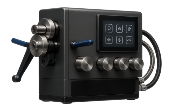 Wire forming machine with a digital readout display for precise adjustments in a precision engineering workshop