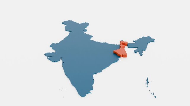 The location of West Bengal is shown on the map of India