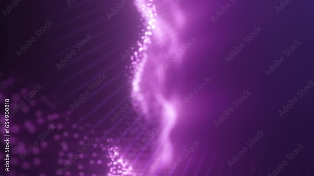 Poster digital purple glowing wave of particles with soft depth of field