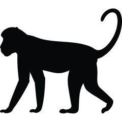Fototapeta premium Black Monkey Silhouette Vector Minimalist Animal Outline Design