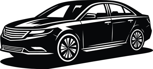 Modern family Car black silhouette vector illustration isolated on white background