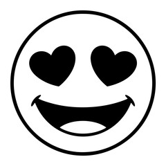 Black and white smiley face with heart eyes and wide smile happy