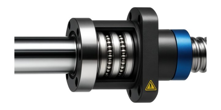 Heavy-duty ball screw with a large diameter shaft and multiple ball circuits for industrial robotics.