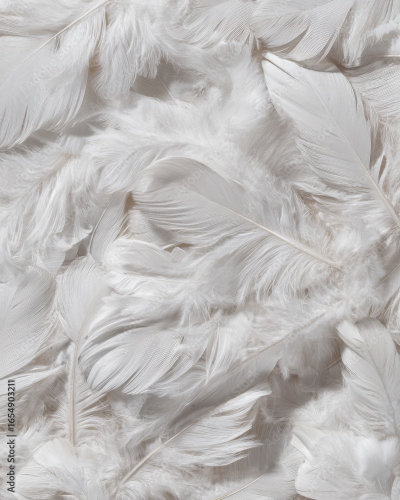 Aufkleber soft white feathers background overhead close up studio shot for purity calm and innocence design el
