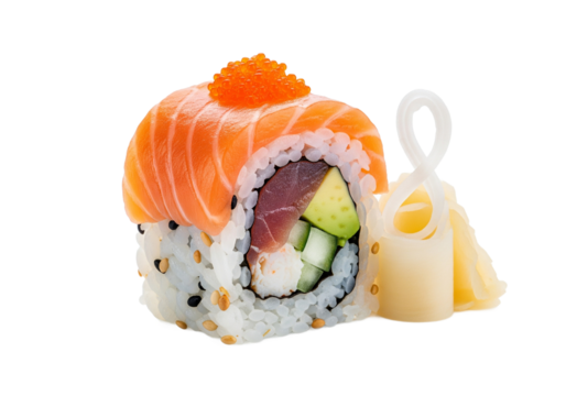 Delicious Salmon Sushi Roll with Avocado and Tuna
