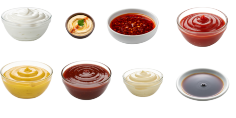 Assortment of Sauces A Colorful Culinary Collection of Dips and Condiments