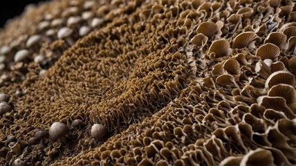 Close-up of intricate mushroom formations displaying a variety of textures and colors.