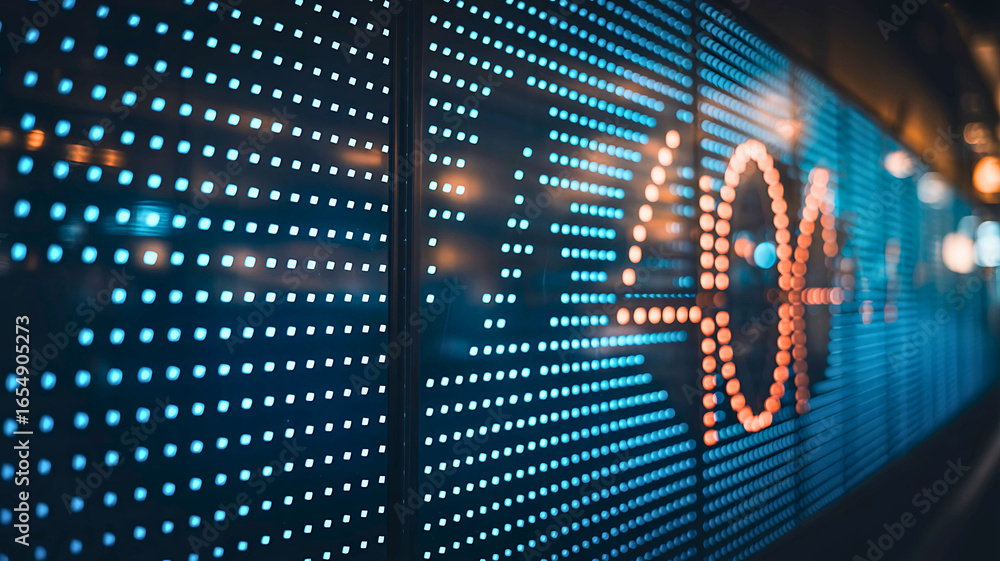 Poster led light display abstract pixel art of numbers and technology