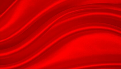 A rich, vibrant red silk fabric drapes in smooth, flowing waves, showcasing a luxurious texture.