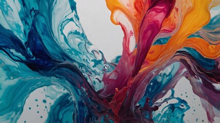 Vibrant abstract artwork featuring swirling hues of blue, purple, orange, and pink, creating a dynamic and colorful composition.