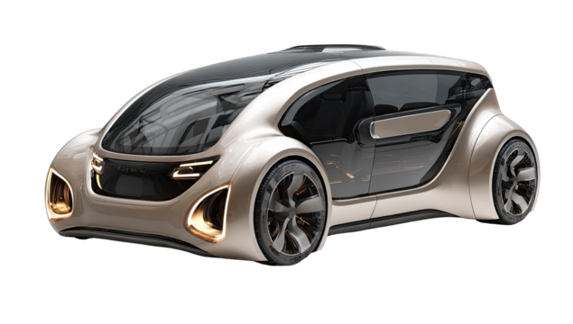 Sleek, futuristic, light beige vehicle