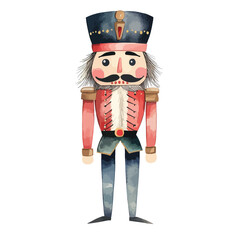 Watercolor Nutcracker Soldier with Detailed Uniform and Distinctive Features
