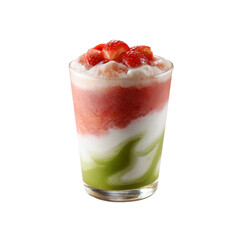 Layered Strawberry, Cream, and Matcha Smoothie in Glass