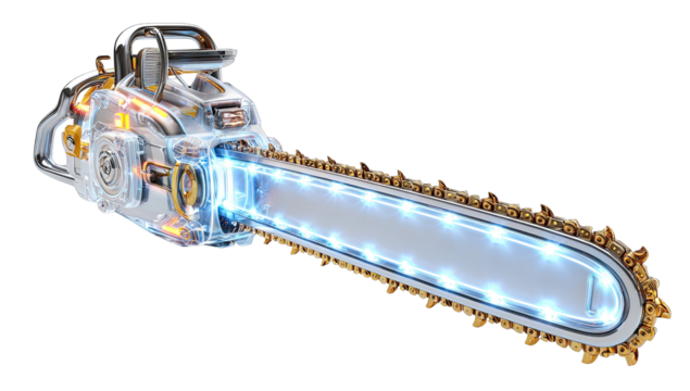 Futuristic chainsaw with glowing chain