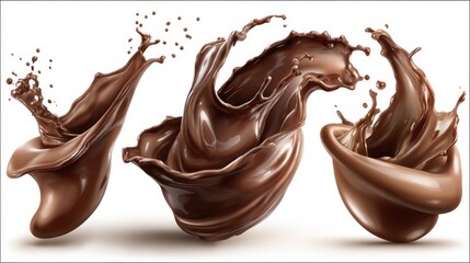 Chocolate Splash Trio on White Background Studio Shot Dynamic Liquid Motion Delicious Sweet Treat Dessert