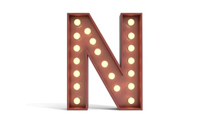Vintage letter N, lit bulbs