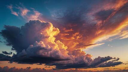 Fototapeta premium A stunning sunset sky with vibrant clouds, painted in hues of orange and purple.