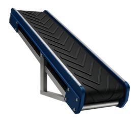 Chevron belt conveyor with a textured surface for inclined transport in a cement plant.